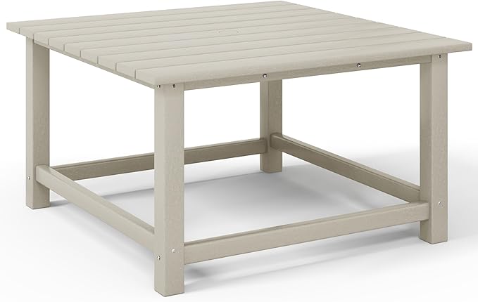 Costaelm Patio Conversation Table, Tatio Accent HDPE Outdoor Weather Resistant, Square Outdoor Porch Balcony Patio Drink Table for Outside, Pool, Backyard, Sand