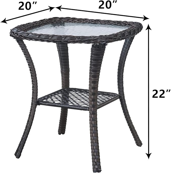 HUMMUH 3 Pieces Patio Bistro Set Wicker Patio Chairs Set of 2 with Tempered Glass Top Side Table Rattan Outdoor - Photo 3