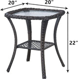 HUMMUH 3 Pieces Patio Bistro Set Wicker Patio Chairs Set of 2 with Tempered Glass Top Side Table Rattan Outdoor - Photo 3