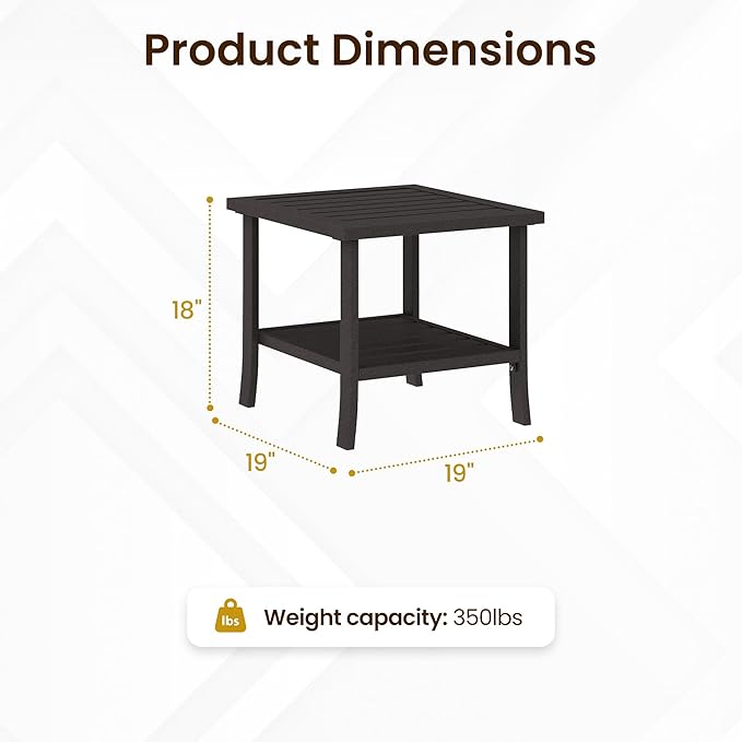 Kiss the Water Metal Square Side Table, 2-Tier Outdoor Coffee Table, All-Weather Outdoor Side Table for Patio End Porch Backyard Garden, Khaki