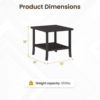 Kiss the Water Metal Square Side Table, 2-Tier Outdoor Coffee Table, All-Weather Outdoor Side Table for Patio End Porch Backyard Garden, Khaki
