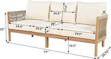 Christopher Knight Home Havets 77"W Outdoor 3 Seater Sofa, 6" Thick Cushion Couch, Acacia Wood Bench Sofa - Photo 2