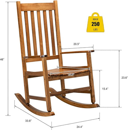 Outdoor Rocking Chairs Set of 2,Wood Porch Rocker for Adult,High Back Leisure Chair for Garden, Porch, Backyard, Poolside,250 Lb Heavy Duty Lounge Chair,Mecedora De Exterior,Original Color 2 Pcs