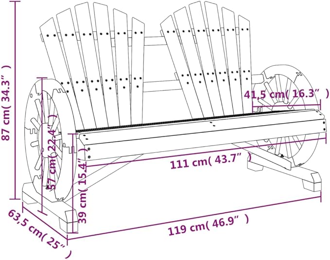 2-Seater Adirondack Chair Solid Fir Wood Outdoor Patio Furniture with Burnt Look for Garden Backyard Poolside - Photo 9