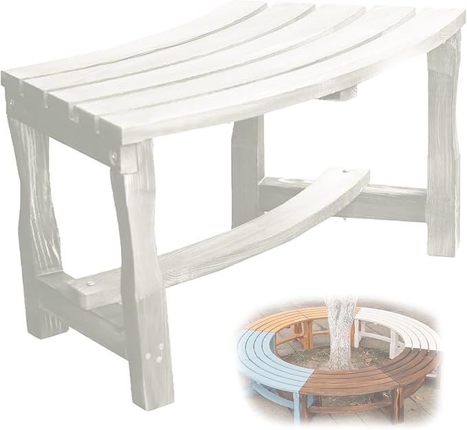 Outdoor Curved Bench, 2-Person Rustic Wood Bench for Garden, Backyard, Porch, Max Load 440 LBS, Wraparound Garden Furniture Wooden(White)