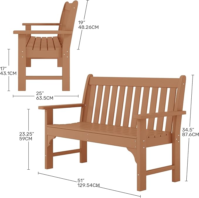Costaelm Garden Bench, Farmhouse Park Front Porch for Entryway Bench Outdoor Seating Low Bench Patio Bench Outside/Indoor, Teak