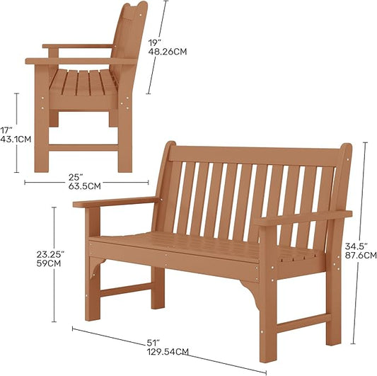 Costaelm Garden Bench, Farmhouse Park Front Porch for Entryway Bench Outdoor Seating Low Bench Patio Bench Outside/Indoor, Teak