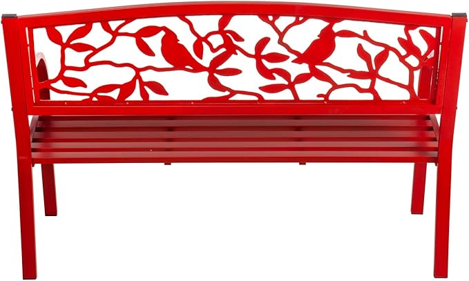 Evergreen Weatherproof Cardinal Outdoor Bench | Holds Up to 300 lbs | Furniture for Lawn Garden Patio Porch Park Deck | Steel | Red