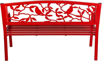 Evergreen Weatherproof Cardinal Outdoor Bench | Holds Up to 300 lbs | Furniture for Lawn Garden Patio Porch Park Deck | Steel | Red