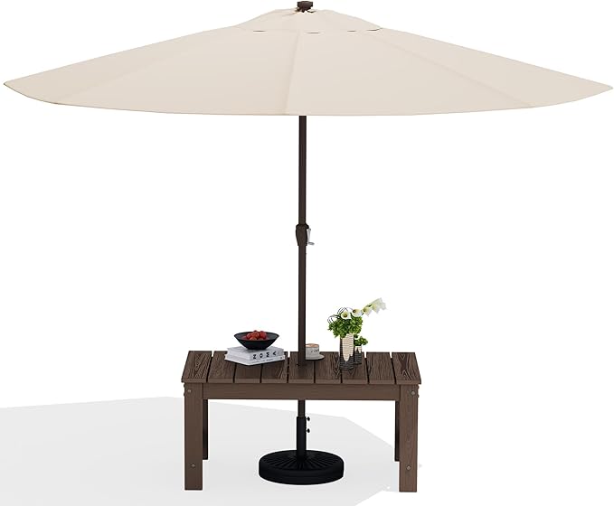 SERWALL Outdoor Coffee Table with 9FT Umbrella, HDPE Patio Coffee Table for Outside, Rectangle - Photo 1