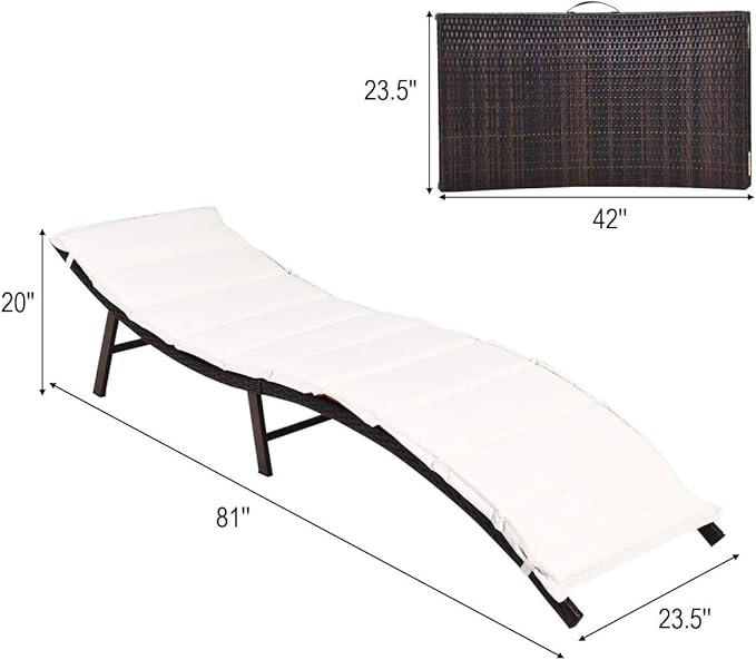 Tangkula 2 Pieces Patio Rattan Chaise Lounge, Outdoor Wicker Lounge Chair, Foldable Chaise Lounge, Suitable for Poolside - Photo 3