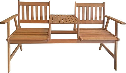 PayLessHere Outdoor Patio Bench Garden Bench Eucalyptus Wood Patio Bench with Table Outdoor Loveseat for Backyard Balcony Pool Beach Garden, Nature