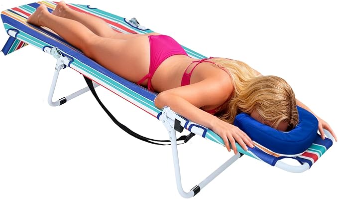DoCred Heavy Duty Tanning Chair with Face Hole, Adjustable 5-Position Folding Chaise Lounge Chairs for Outside, Portable Lay Flat Beach Lounge Chair for Outdoor Sunbathing Beach Pool Lawn Camping