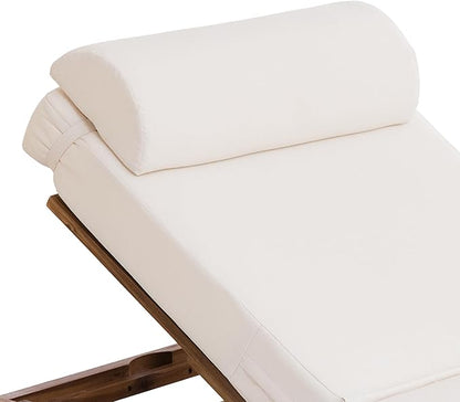 78.8'' Outdoor Patio Chaise Lounge Chair, Acacia Wood Adjustable Pool Lounge Chairs with Headrest and Retractable Side Tray for Terrace, Poolside, Garden, Beach Beige