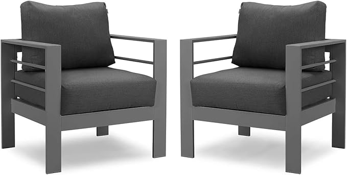 Solaste Patio Furniture Metal Armchair, 2 PCS All-Weather Aluminum Garden Outdoor Contemporary Sofa Chair with Cushions - Photo 7