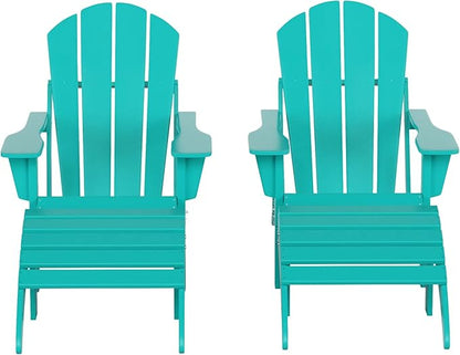 WestinTrends Malibu Outdoor Lounge Chair Set, 4-Pieces Adirondack Chair Set of 2 with Ottoman, All Weather Poly Lumber Patio Lawn Folding Chair for Outside Pool Beach, Turquoise