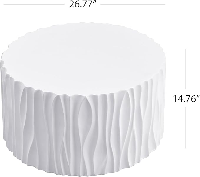 Christopher Knight Home Polaris Modern Outdoor Fluted Coffee Table, Round MGO Patio Center Table, Lightweight Concrete Coffee Table, Sofa End Table, Accent Table for Garden Balcony Poolside, White