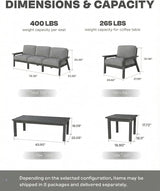 HDPE Patio Furniture Set 8 Seats, Outdoor Couch with Washable Thick Gray Cushions & Side Table - Photo 2
