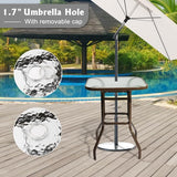 Outdoor Bar Table with Umbrella Hole, End Table with Glass Top - Photo 7