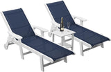 Outdoor Chaise Lounge Chair with Table Set of 3, 5-Position Adjustable Pool Lounge Chair with Wheels & Cup Holder - Photo 1