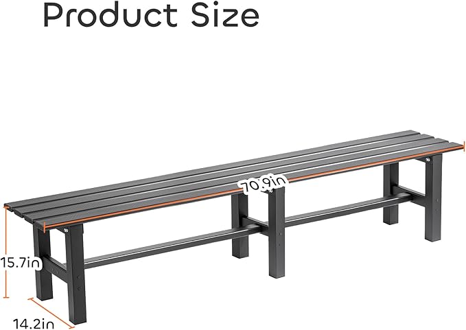 TECSPACE 71 Inches Aluminum Outdoor Weatherproof Bench Backless, 550 LBS Bearing Capacity Garden Porch Bench, Black