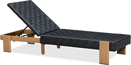 PURPLE LEAF Patio Lounge Chair Modern Outdoor Wicker Chaise Lounge 1 Piece with Adjustable Backrest Aluminum Rattan Chaise Lounge Chairs for Pool Garden Backyard Beach, Black