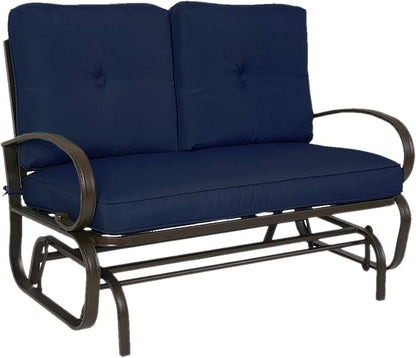 Kozyard Cozy Patio Glider Bench - Outdoor Rocking Loveseat with Sturdy Frame and Cushioned Seats for Patio, Yard - Rocker Swing with Outdoor Seating, Perfect for Porch Outdoo (NavyBlue)