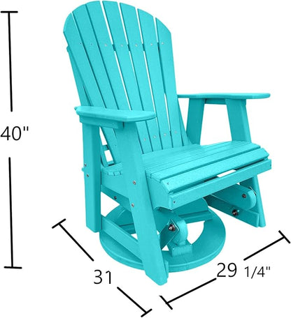 Phat Tommy Glider for Outside Patio - Outdoor Swivel Glider Chair - Poly Outdoor Furniture, Adirondack Porch Glider Chair, Teal