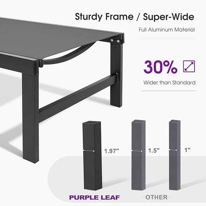 PURPLE LEAF Outdoor Tanning Lounge Chair Set with Face Hole Aluminum Adjustable Chairs Wheels Pillows and Table for Poolside Beach Patio Reclining Sunbathing Lounger Grey