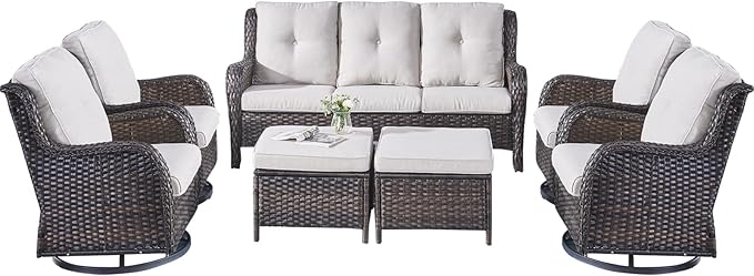 Rilyson Wicker Patio Furniture Set - 7 PC Rattan Outdoor Sectional Conversation Sets with 4 Swivel Rocking Chairs - Photo 1