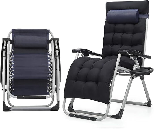 Athena Collection 3 in 1 Patio Lounge Chair Foldable Camping Chair with Headrest Chaise Lounge Nap Chair with Removable Thick Cushion Reclining Beach Sleeping Chair for Indoor and Outdoor, Blue