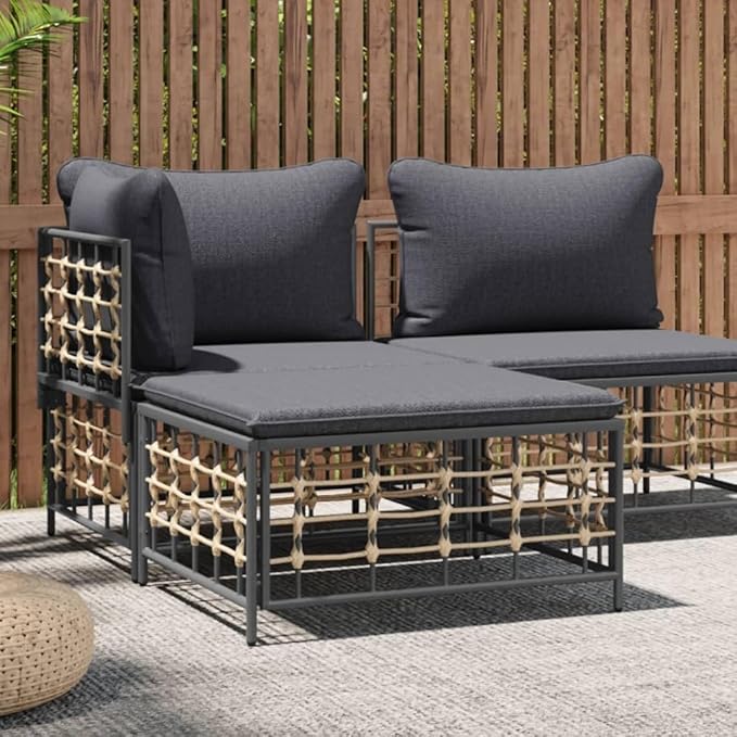 Outdoor Garden Footstool, Square Synthetic Rattan Ottoman with Comfortable Cushion - Photo 1