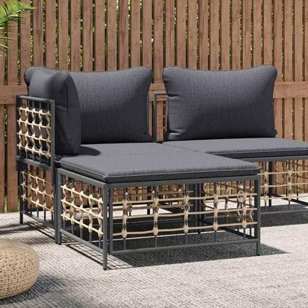 Outdoor Garden Footstool, Square Synthetic Rattan Ottoman with Comfortable Cushion - Photo 1