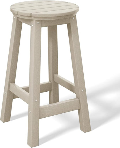 Costaelm 24" Height Outdoor Bar Stools, All-Weather Bar Stools, Adirondack Poly Patio Round Bar Stool for Patio, Deck, Kitchen Counter and Garden, Sand