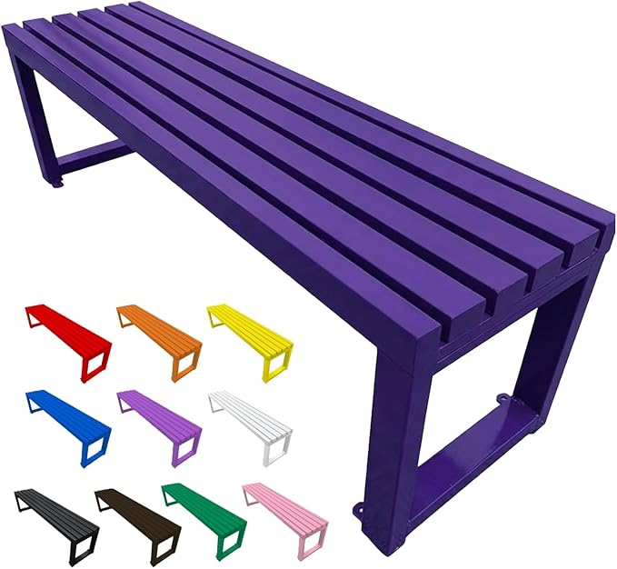 3.3 3.9 4.9 5.9ft Outside Garden Bench, 2 Person Outdoor Metal Patio Backless Bench, Weatherproof Porch Furniture Bench Heavy Duty 880lbs Benches for Park Yard Lawn Front Entrance(Purple,3.93ft)