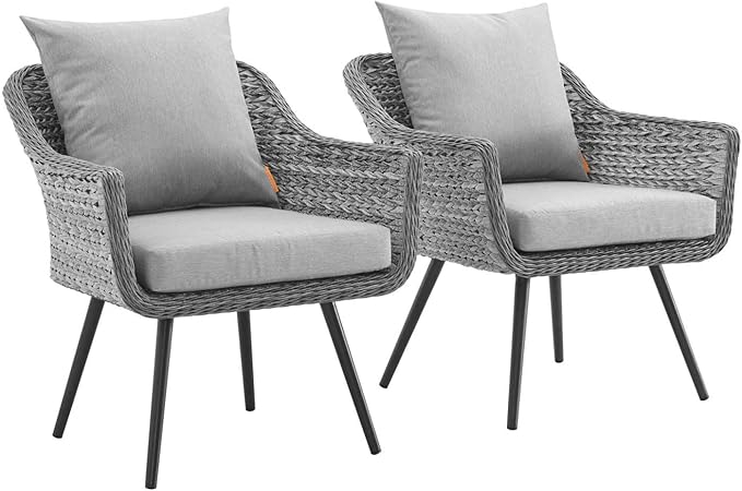 Modway EEI-3176-GRY-GRY-SET Endeavor Armchair Outdoor Patio Wicker Rattan Set of 2, 2 Living Armchairs, Gray