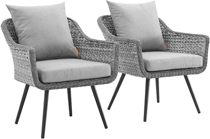 Modway EEI-3176-GRY-GRY-SET Endeavor Armchair Outdoor Patio Wicker Rattan Set of 2, 2 Living Armchairs, Gray