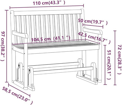 Garden Bench Porch Benches Outdoor Patio Swing Bench 43.3" Solid Acacia Wood