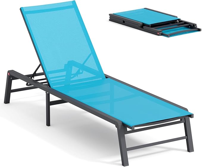 Aluminum Chaise Lounge Chair Outdoor, Foldable Patio Lounge Chair Assemble-Free - Photo 1