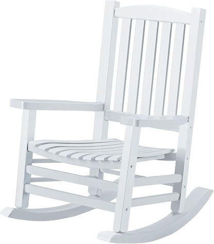 Wooden Rocking Chair Outdoor Oversized Porch Rocker Chair,Patio Wooden Rocker with High Back and Armrest,All Weather Rocker Slatted for Backyard,Garden,400 lbs Support,White