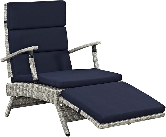 Modway Envisage Outdoor Patio Wicker Rattan Chaise Lounge in Light Gray Navy