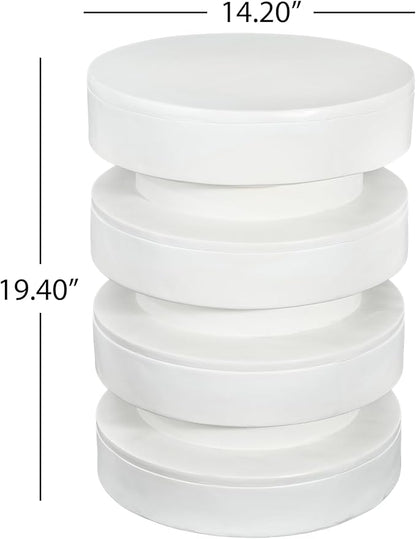 Christopher Knight Home Jeru Lightweight Concrete Round Coffee Table, Indoor and Outdoor Side Table for Living Room, MGO Small Side Table, 3-Tier Design, No Assembly Needed, White