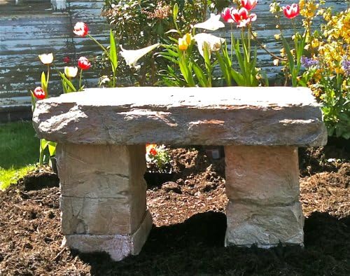 "Garden Bench" Cast Stone Granite Rock Bench 3 Piece, Patio Furniture, Concrete Bench Hand Sculpted Rustice Garden Decor - Photo 7