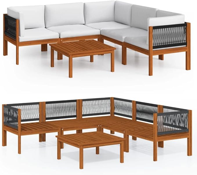 6-Piece Acacia Wood Garden Lounge Set with 8 Cushions, Modular Outdoor Patio Furniture for Balcony or Terrace - Photo 2