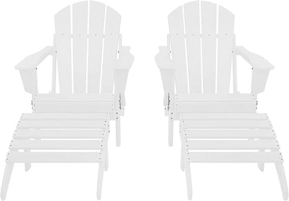 WestinTrends Malibu Outdoor Lounge Chair Set, 4-Pieces Adirondack Chair Set of 2 with Ottoman, All Weather Poly Lumber Patio Lawn Folding Chair for Outside Pool Beach, White