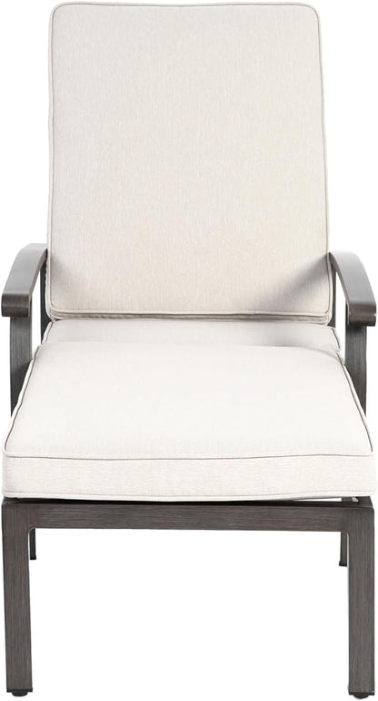 Beige Aluminium Cast Chaise Lounge Chair Outdoor, Patio Chaise Lounge Chair with Cushion, Tanning Lounges, with Level Adjustable Recliner for Poolside, Patio, Deck, Yard