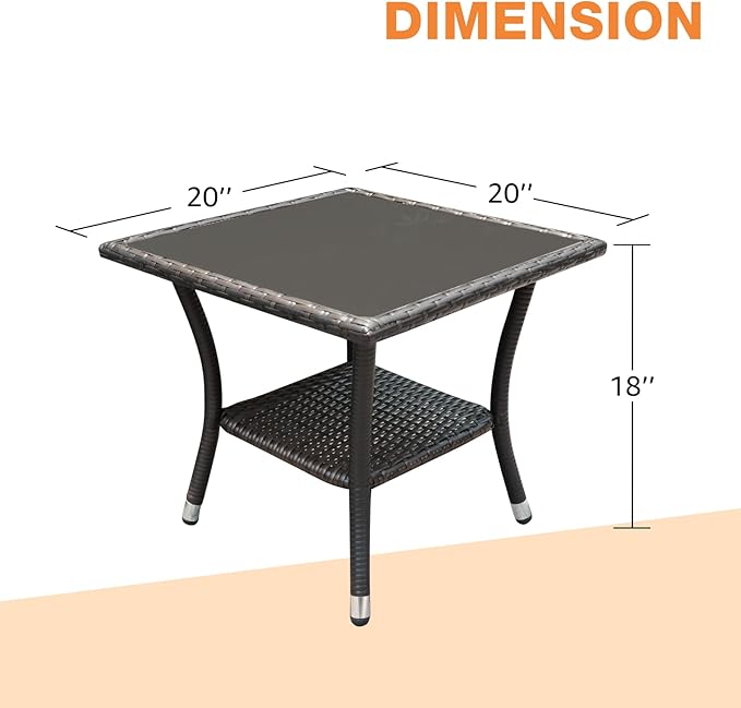 Patiorama Outdoor Wicker Patio Side Table, Weather Resistant Rattan Coffee Table, Square End Table, Aluminum Frame, Espresso Brown