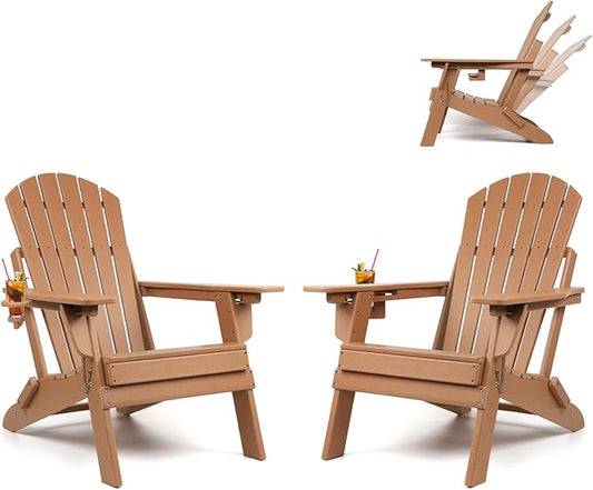 FUNBERRY Adjustable Folding Adirondack Chairs Set of 2, HDPE All Weather Fire Pit Chairs with Cup Holder