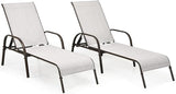 COSTWAY 2PCS Outdoor Patio Lounge Chair Chaise Fabric Adjustable Reclining Armrest Pool (Grey) - Photo 1