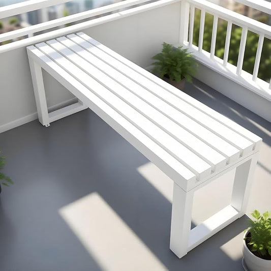 Metal Garden Bench Outdoor Seat 2-Person Patio Benches Park Bench Backless Chair Front Porch Seat 3.3ft 3.9ft 4.9ft 5.9ft Weatherproof Chair for Yard Porch Lawn(White,5.9ft)